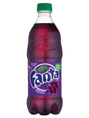 A bottle of Fanta Grape soda.