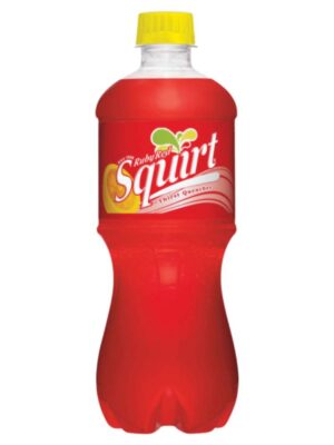 A bottle of Squirt Ruby Red.