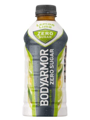 A bottle of bodyarmor zero sugar lemon lime.