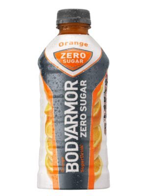 A bottle of Bodyarmor zero sugar orange.