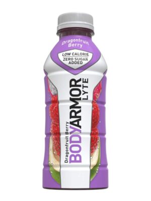 A bottle of Bodyarmor Lyte Dragonfruit Berry.